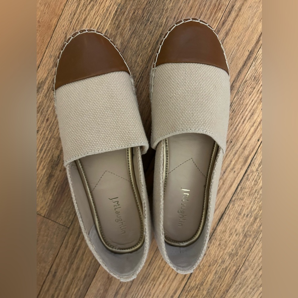 J. McLaughlin Tan and Brown Espadrilles